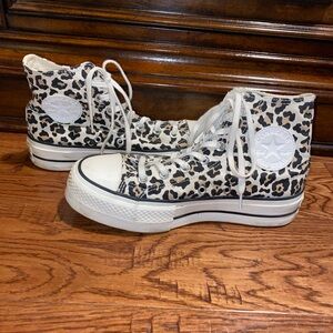 Converse Leopard Print High Top Sneakers in White, Black, Tan